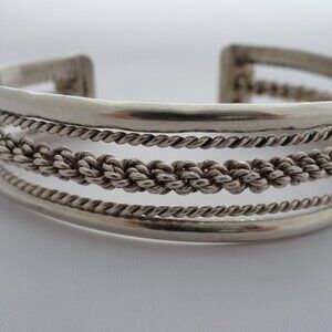 Sterling Silver Twisted Braided Wire Rope Cuff Bracelet